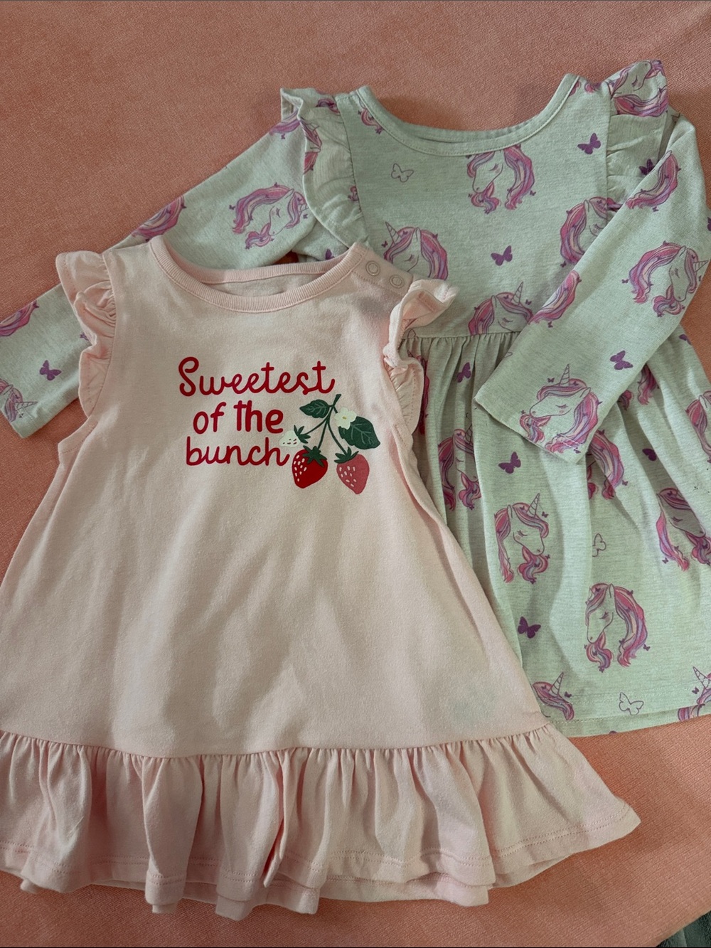 Toddler set of 2 - Pink Strawberry dress & Unicorn Dress